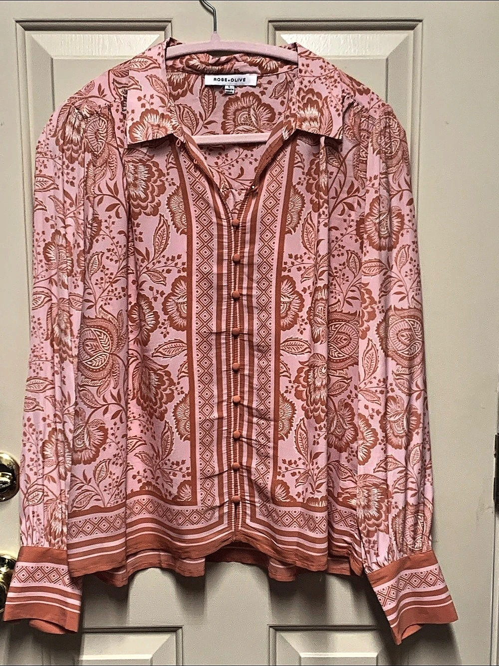 ROSE + OLIVE Paisley Button-Down Blouse